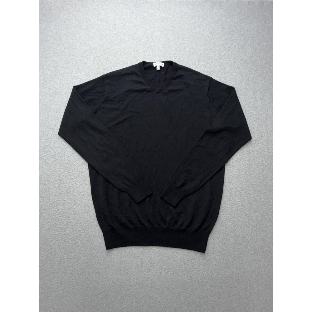 Peter Millar Sweater Mens Small Black Merino Wool Lyocell V Neck Knit Pullover